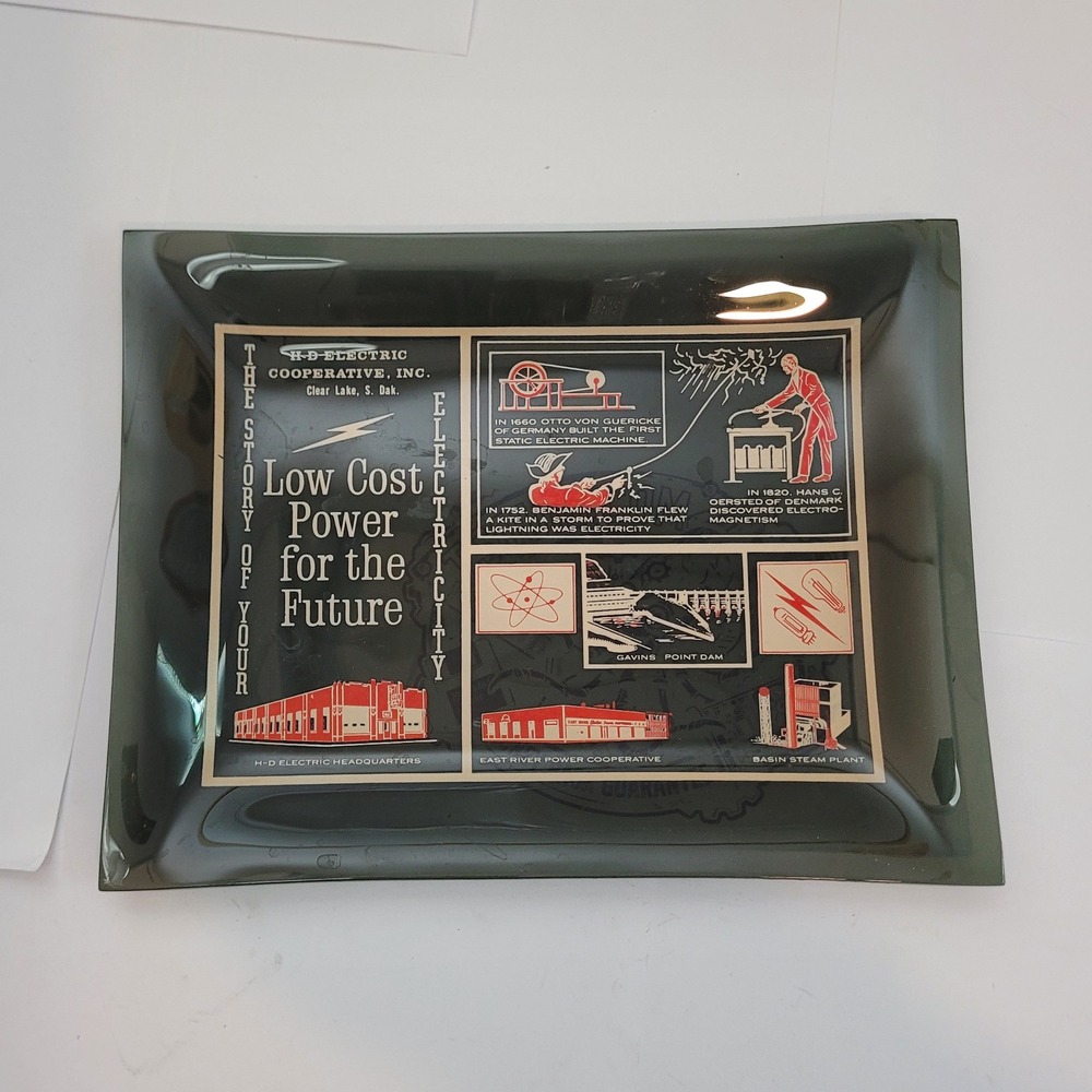 H-D Electric Cooperative Glass Tray Vintage South Dakota Smoked Industrial Decor